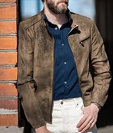 preiswerte -Herren Kunstlederjacke Bikerjacke Motorradjacke Urlaub Täglich Winddicht Warm Tasche Herbst Winter Einfach Mode Klassisch Stehkragen Regulär Schwarz Braun Grün Jacken