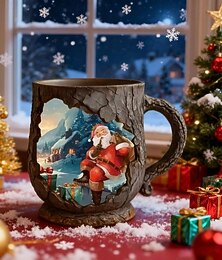 economico -Tazza natalizia in resina con mucca e Babbo Natale, novità per bevande con rivestimento in acciaio inossidabile, tazza da caffè natalizia perfetta per bevande calde, cioccolata calda, tè, caffè