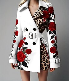 billiga -Dam Vinterkappa Kappa Håller värmen Bekväm Ficka Knappar Mode Ledigt Blommig Semester Gata Ledigt Dagliga kläder Kort Lång Nedvikt Normal Långärmad Ytterkläder Vit Gul Rodnande Rosa Vår Höst