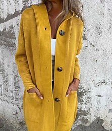 preiswerte -Damen Pullover Strickjacke Elegant Mode Streetwear Einfarbig Mit Kapuze Tasche Gestrickt Langarm Lange Oberteile Stricken Outdoor Täglich Wochenende Schwarz Gelb Herbst Winter