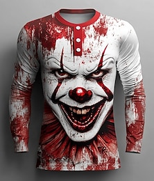 economico -Per uomo Halloween Grafico Pagliaccio Maglia Henley Manica Lunga Moda Carino Quotidiano Casuale Ferie Uscire Autunno Primavera & Autunno Rosso scuro Rosso Rosso nero Henley Maglietta Henley
