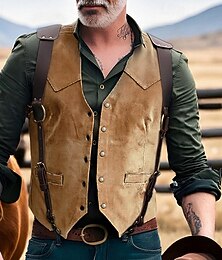 economico -Per uomo Gilet in finta pelle scamosciata Gilet Vacanza Feste Affari Moda Casual Primavera Autunno Tasca Bottoni Poliestere Confortevole Semplice Monopetto Un Bottone Scollo a V Vestibilità regolare