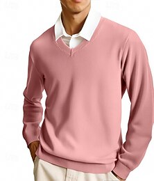 abordables -Homme Pull Pull décontracté Pull Tricoté Côtelé Tricoter Hauts Réguliers Tricoté Uni Col en V Mode Occasionnel Vacances Tenue quotidienne Vêtement Tenue Automne Hiver Chameau Vin S M L