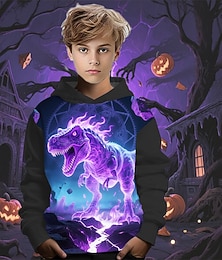 economico -Halloween Ragazzi 3D Cartoni animati Dinosauro Felpa con Cappuccio Manica Lunga Primavera Autunno Moda Streetwear Bambini 4-12 Anni Con cappuccio All'aperto Casuale Quotidiano Vestibilità regolare