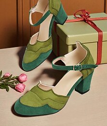 economico -scarpe con tacco mary jane in camoscio bicolore stile flapper anni '20 da donna – décolleté vintage con tacco a blocco rosa e marrone per feste Gatsby ed eventi a tema retrò