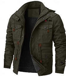 رخيصةأون -رجالي معطف شتوي جاكيت شتوي سترة الصوف سترة العمل شارع فضفاض ضد الهواء الدفء جيب الخريف الشتاء كل الفصول كاجوال تكتيكي مع قبعة أسود كاكي خضار العسكري جاكتس