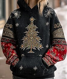 abordables -Femmes Sweat à capuche Graphique Arbre de Noël Tribal Occasionnel manche longue À capuche Hauts Réguliers Tenue de soirée Rue Tenue Quotidienne Noir Printemps Automne Hiver