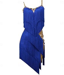 abordables -Vestidos de baile latino con flecos y pierna abierta para mujer, vestido de competición latino para salón de baile, salsa y samba.
