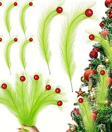 ieftine -10/20 buc elf artificial de Crăciun cu stuf verde artificial și bilă roșie, set de cutii cadou pentru festival, potrivit pentru decorarea bradului de Crăciun DIY, decorare independentă a elfului,