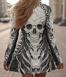 Χαμηλού Κόστους -Halloween Γυναικείο Παλτό Ελαφρύ Άνετο Εκτύπωση Κρανίων Vintage Καλλιτεχνικό Casual Κρανίο Casual Σύντομο Χωρίς Κολάρο Κανονική Γραμμή Μακρύ Μανίκι Εξωτερική ένδυση Μαύρο Ανοιχτό Γκρι Σκούρο Γκρι