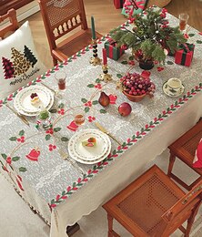preiswerte -Weihnachtstischdecke im amerikanischen und europäischen Stil, bestickte Tischdecke für die Feiertage als Dekoration für Partys, Esstische und Kaffeetische