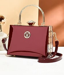 abordables -Sac à main de soirée en cuir verni bordeaux pour femme avec poignée dorée, style Gatsby vintage pour cocktails, mariages et événements officiels