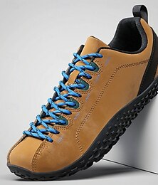 abordables -Chaussures de randonnée décontractées marron pour hommes – Baskets basses confortables avec lacets bleus pour la marche, les voyages et les activités quotidiennes