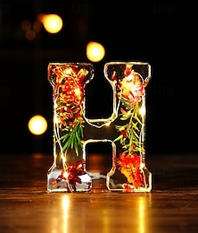 abordables -1 veilleuse LED 11,5 cm avec 26 lettres, lumière chaude en forme de fleur sèche, décoration de bureau, lumière décorative, pour Noël, Halloween, mariage, anniversaire, fête