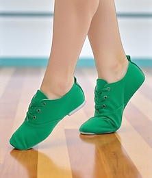 economico -scarpe da jazz da donna in tela verde con lacci - scarpe da ginnastica da ballo leggere con suola morbida per esercitazioni e performance sul palco