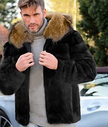 economico -Per uomo Giacca Invernale Giacca in Pile Cappotto in Pelliccia Sintetica Vacanza Casuale Calore Termico Tenere al caldo Pile Autunno & Inverno Felpato Elegante Punk Con Cappuccio Regolare Nero Giacca