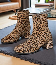 preiswerte -Damen-Stiefeletten mit Leopardenmuster und Blockabsatz – trendige, modische Kurzstiefel mit Tiermuster für Freizeit und Party