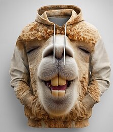 abordables -Homme Animal Illusion d'optique Sweat à capuche Sweatshirt Mode Frais Col ras du cou Maison Soirée Vêtements de rue Blanche Marron Cordon de serrage Automne Hiver Designer