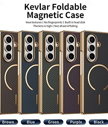 halpa -puhelin Etui Käyttötarkoitus Samsung Galaxy Z-taitto 7 Z Taita 6 Z Fold 5 Z Fold 4 Z Fold 3 Takakuori ja näytönsuoja Magneetti Tukee langatonta latausta Retro Pinnoitus PC PU-nahka