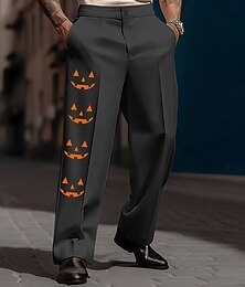 levne -Halloween Pánské Dýně Obličej potištěný Kalhoty Oblekové Oblek Kalhoty Středně vysoký pas Na běžné nošení Dovolená Streetwear S potiskem Jaro Podzim 3D tisk Černá Bílá Oranžová