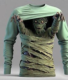 economico -Halloween Per uomo Illusione ottica Zombi 3D Maglietta Manica Lunga maglietta Stampa 3D Girocollo Camicia Moda Esagerato Streetwear Casuale Quotidiano Blu Viola Verde Estate Primavera Autunno