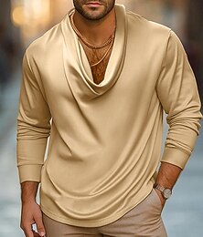 preiswerte -Herren Hemd Seidenartig Satinhemd Freizeithemd Einfarbig Hochzeit Urlaub Schwarz Weiß Marineblau Purpur Langarm Stapelhals Herbst Frühling & Herbst Bekleidung Gerafft