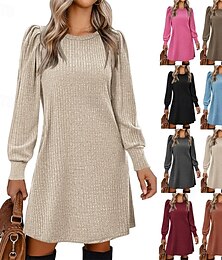 preiswerte -Damen Minikleid Freizeitkleid Elegant Mode Modern Outdoor Täglich Ausgehen Normale Passform Einfach Langarm Rundhalsausschnitt Schwarz Rosa Rote Blau Frühling Herbst