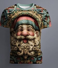 Недорогие -Новогодняя тематика Муж. Дед Мороз Футболка С короткими рукавами Футболка 3D печать Вырез под горло Рубашка Повседневные Оригинальный рисунок Художественный Отпуск Для вечеринок Для улицы