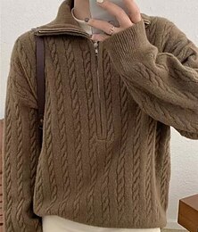 abordables -Femmes Pull Streetwear Occasionnel Couleur Unie Côtelé Demi-zip Tricoté manche longue Hauts Réguliers Tricoter Extérieur Quotidien Week-end Café Automne Hiver