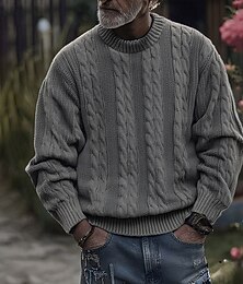 abordables -Homme Pull Pull Tricoté Côtelé Tricoter Hauts Réguliers Tricoté Uni Col ras du cou Mode Basique Vacances Tenue quotidienne Vêtement Tenue Automne Hiver Noir Blanche M L XL