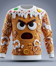 abordables -Noël Homme Bonhomme en pain d'épices Sweatshirt Frais Fête Col ras du cou Vacances Soirée Cadeau Marron Marron 2 Col rond 3D Toutes saisons Designer