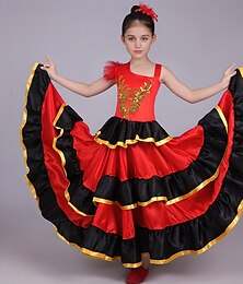 abordables -Fille Senorita Flamenca Danse Costume de Danse Tango à la mode Polyester Rouge Jupe / Enfant