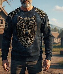 abordables -Homme Sweat-shirt Noir Bleu Marron Col ras du cou Loup Noeud celtique Imprimé Occasionnel Quotidien Fête ancien Viking Automne Hiver Vêtement Tenue Pulls Capuche Pulls molletonnés