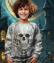 Недорогие -Хэллоуин Мальчики 3D Черепа Толстовка Длинный рукав Весна Осень Мода Классический Дети 4-12 лет Вырез под горло на открытом воздухе Повседневные Стандартный