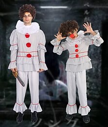 abordables -Clown Pennywise Halloween Costume élégant Combinaison Costumes de Groupe Familial pour Halloween Il Horreur Déguisement effrayant Enfant Adulte Homme Garçons Halloween Carnaval Performance Soirée