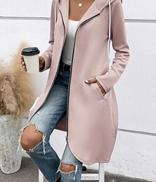 ieftine -Pentru femei Sacou Jachetă cu glugă Comfortabil Respirabil Fermoar Buzunar Casual Simplu Vacanță Stradă Casual Purtare Zilnică Fermoar Lung Capișon Fit regulat Manșon Lung Îmbrăcăminte exterioară