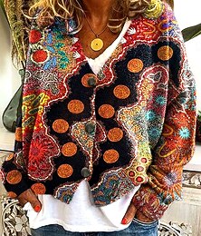 levne -Dámské Svetr Kardigan Elegantní Vinobraní Módní Květinový Proužky Argyle Do V Kapsy Pletený Tisk Dlouhý rukáv Běžné topy Plést Venkovní Denní Víkend Červená hnědá Světle hnědá Podzim Zima