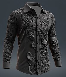 economico -Halloween Per uomo Teschio Vortice 3D Floreale intricato Camicia Camicia con Bottoni Manica Lunga Vintage Retrò Stile gotico oscuro All'aperto Ferie Primavera Autunno Collo ripiegato Stampa 3D