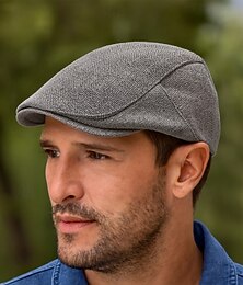 abordables -Casquette plate en lin et coton respirant pour homme, chapeau gavroche vintage classique pour tenue décontractée, conduite et activités de plein air