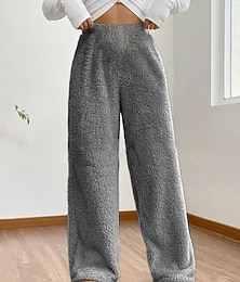 abordables -Femmes Jambe large Slacks Mode Occasionnel Longueur complète Taille Moyenne Uni Taille Élastique Chaleur Thermique Non Elastique Élastique Formel Vacances Rue Gris clair Gris foncé Chameau Gris Hiver