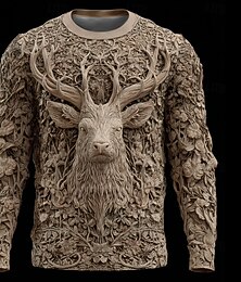 お買い得  -男性用 カモフラージュ しか Tシャツ 長袖 Tシャツ 3Dプリント クルーネック シャツ ファッション 屋外 ストリート スポーツ・アウトドア ハンティング ダークブラウン ライトブラウン ブラウン 夏 春 衣類 S M L XL XXL XXXL