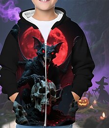 abordables -Halloween Garçons 3D Crâne Sweat à Capuche Manteau Vêtements d'extérieur manche longue Printemps Automne Adorable Sport Enfants 4-12 ans Fermeture Eclair Rue Quotidien Coupe régulière