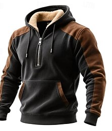 abordables -Homme Sweat à capuche Sweat à capuche quart zippé Sweat à capuche en polaire Sweat à capuche doublé en polaire Tricot côtelé Gris foncé À capuche Uni Patchwork Bloc de Couleur Sport & Loisir