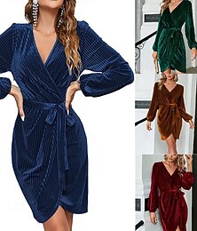 olcso -Női Mini ruha Bársony ruha Party ruha Koktélruha Elegáns Modern Parti Estély Szabadság Normál Sima Hosszú ujj V-alakú Bor Sötétzöld Barna Ősz Tél