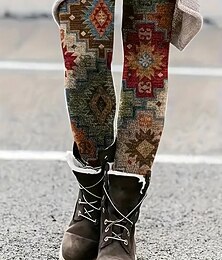 abordables -Femmes Leggings Vacances ancien Mode Longueur complète Taille haute Graphique Paisley Plaid Cordon de serrage Patchwork Impression Chaleur Thermique Doux Respirant Élastique Vacances Rue Décontracté