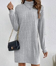 ieftine -Pentru femei Rochie Mini Rochii Tricot Rochie casual Modă Modern Zilnic Dată Sfârșit de săptămână Fit regulat Simplu Manșon Lung Gât Înalt Negru Roșu Vin Gri Deschis Caisă Toamnă Iarnă