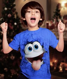 abordables -Noël Garçons 3D Dessin animé T-shirt Manche Courte Été Printemps Mode Basique Enfants 4-12 ans Col Rond Extérieur Occasionnel Quotidien Coupe régulière
