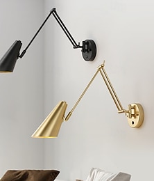 olcso -vintage ipari lengőkaros fali lámpa, fényerőszabályzós kapcsolóval állítható arany hosszú karú fali olvasólámpa, fekete-fehér farmház stílusú dróthálós hálószobai fejtámlás fali lámpa