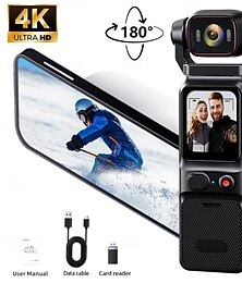 Недорогие -Обычная карманная камера 4K, 48-мегапиксельная камера для видеоблогов с широкоугольным объективом 160°, вращающимся на 180° экраном, 3,2-дюймовым дисплеем, гироскопической стабилизацией, покадровой
