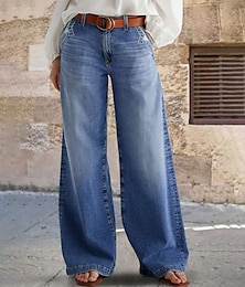 economico -Per donna Jeans Gamba larga Moda Streetwear Casual Lunghezza intera Vita media Semplice Tasca Confortevole Micro-elastico All'aperto Vacanza Streetwear Blu Primavera Autunno Vestibilità comoda